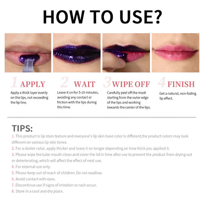 3 Colors Lip Stain Gloss Tattoo Magic Color Peel Off Mask Tint Long Lasting Waterproof Lip Gloss