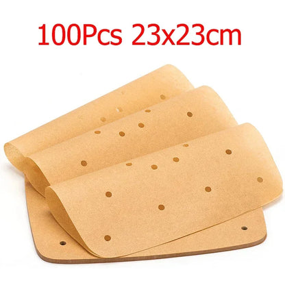 100/Pcs Air Fryer Parchment Paper Liners 23cm Perforated Disposable Air Fryer Liners Square Parchment Paper Kitchen Tools