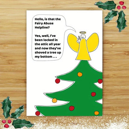 1pc, Christmas time card, Merry Christmas card, December Christmas fairy card, funny Christmas card, cute Christmas tree card