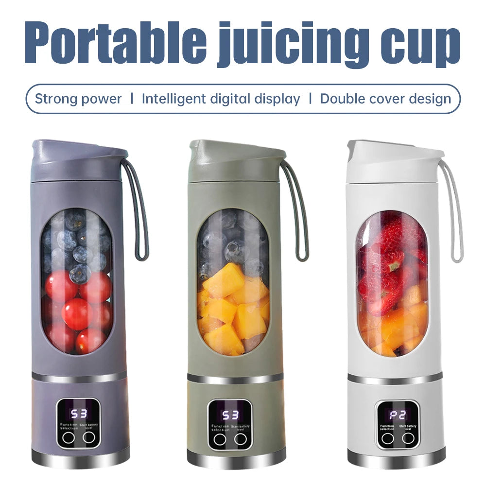 Portable Electric Juice Blender Cup 450ML 12-Blade Powerful Motor Juicing Cup Household Travel Rechargeable Juice Bottle