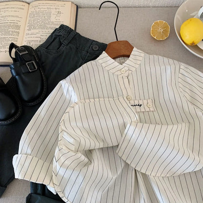 Children's Shirts 2025 Spring New Products Boys Embroidered Girls Striped Shirt Top Tide H0085