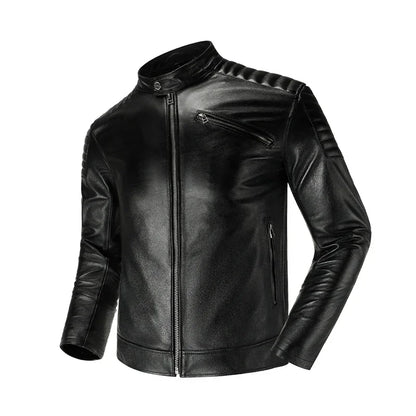 Copersian Men's Genuine Leather Jacket Natural Cowhide Hunting Jacket  Retro Motorcycle Jacket Spring Autumn Mens Clothes