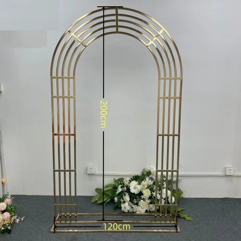 Shiny Gold-Plated Square Screen Backdrop Shelf, Wedding Arch, Geometric Flower, Door Stand, Artificial Flor, 2.2m, 3Pcs