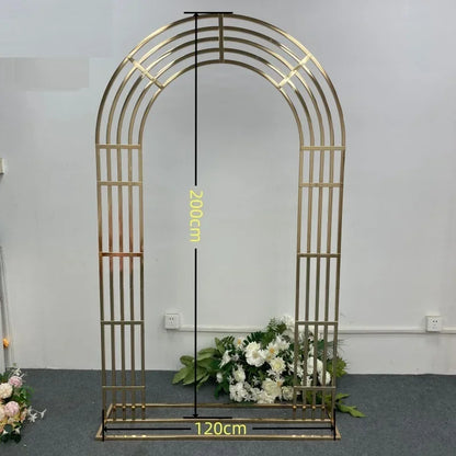 Shiny Gold-Plated Square Screen Backdrop Shelf, Wedding Arch, Geometric Flower, Door Stand, Artificial Flor, 2.2m, 3Pcs