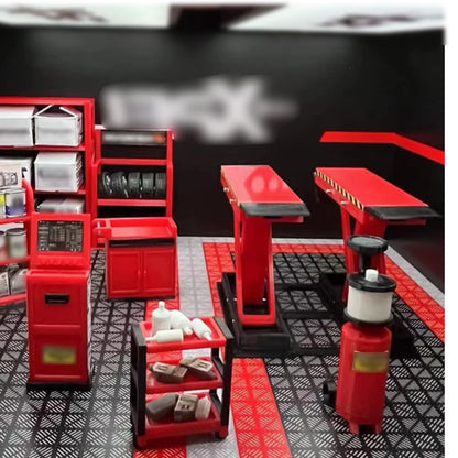 1:18 Car Model Repair Shop Diorama 9-Piece Modification parts Set for Collectors & Hobbyists Miniature Scene Display DIY Tools