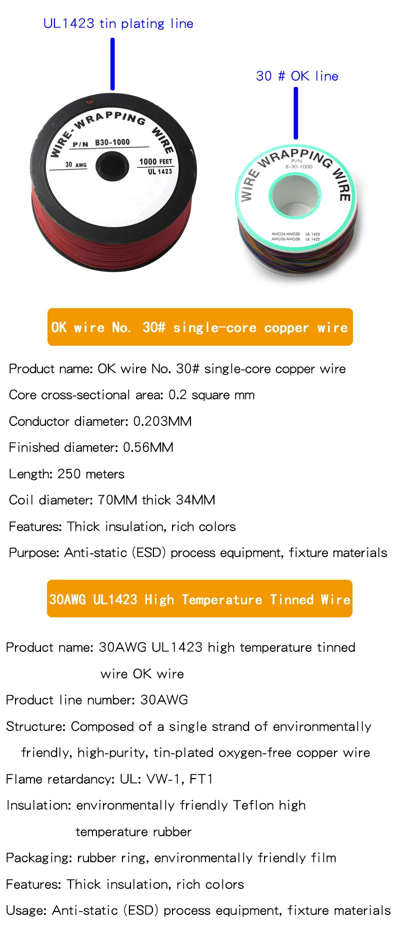 1PCS OK wire circuit board flying wire PCB jumper electronic wire welding connection wire 30AWG single core copper wire