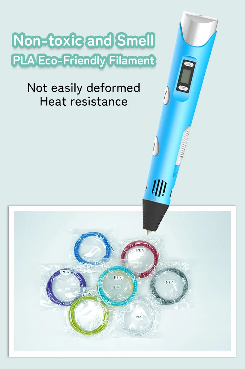 2023 Handwork 3D Pen 3d Printing Pen DIY Drawing Pens PLA Filament Birthday Christmas Gift For Kids Children with Power Adapter