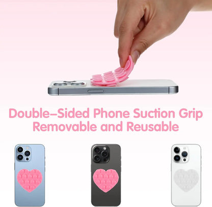 Heart Shape Double Sided Phone Suction Holder, Multi-Purpose Silicone Suction Cup Phone Mount Phone Case Sticky Phone Grip