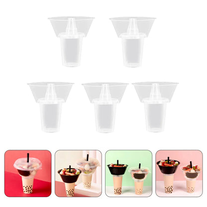 5 Sets Food Snacks Drink Cup Clear Coffee Mug Plastic Holding Trays Outdoor Containers