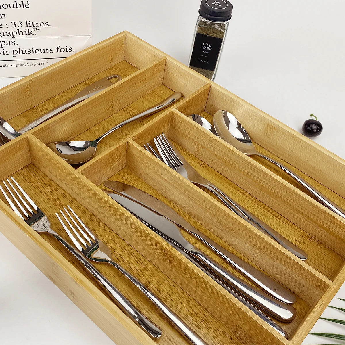 Expandable Drawer Tray Cutlery Organizer Kitchen Silverware Utensil Flatware Cutlery Spoons Knives Bamboo Storage Tray