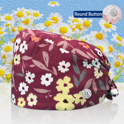 Cotton Lab Work Scrubs Caps Flower Printing Medical Scrubs Women Surgical Caps Health Service Caps Operator Hats Nursing Hats
