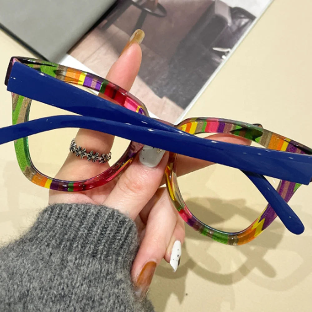 R57426 Trend Colorful Optical Glasses Frame Reading Spectacles Ladies Polygon Large Size Anti Blue Light Glass Prescription Glas