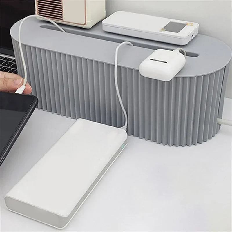 1pc Cable Storage Box With Lid For Office, High Capacity Cord Organizer, Space Saving Desktop Socket Cable Management Box