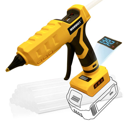 Cordless Glue Gun for Dewalt 20V Battery, Upgraded 100W Digital Temperature Adjustable Full Size Heavy Duty with 10 Glue Sticks