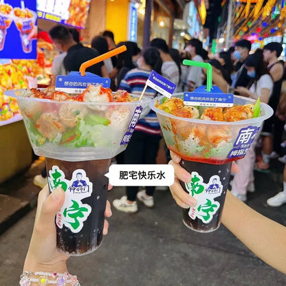 2PCS 2In1 Drink Snack Cup Bowl Bubble Milk Tea Fruit Portable Cups Stadium Tumbler Desserts Fondue Coke Water Bottle Adults Kids