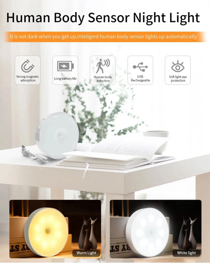 Smart Motion Sensor Light Usb Rechargeable Cabinet Lights Warm Light White Light For Kitchen Stairs Hallway Closet Bedroom Lamp