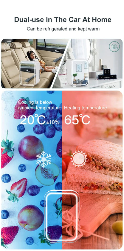 EAFC 4L Mini Fridge Car Home Mini Refrigerator Dual Core Freeze Heating Food Fruit Storage Fridge Cooler for Home Travel Camping