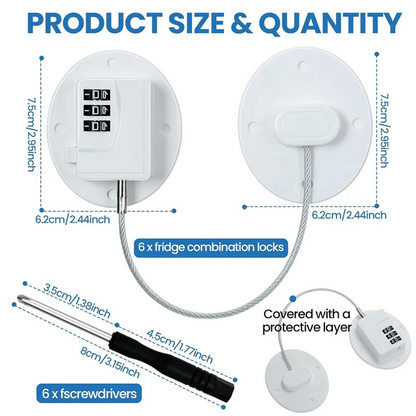 A36T-6 Pcs Cabinet Locks With Combination Fridge Lock Combo Child Safety Combination Lock With 6 Screwdrivers (White) Easy Insta