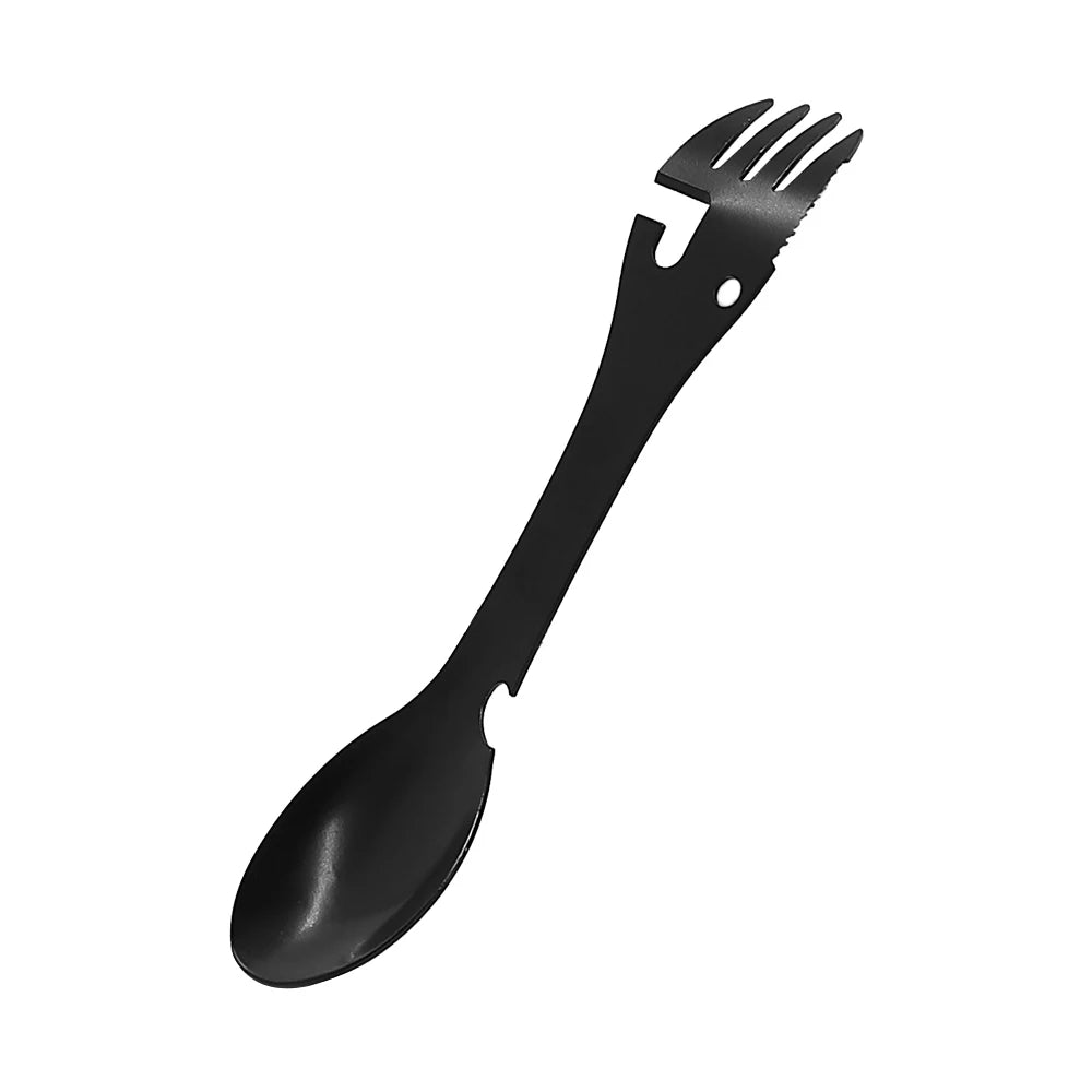 Multi-functional Outdoor Survival Tools 5 in 1 Camping Hiking Gear Practical Fork Knife Stainless Steel Spoon & Bottle Opener