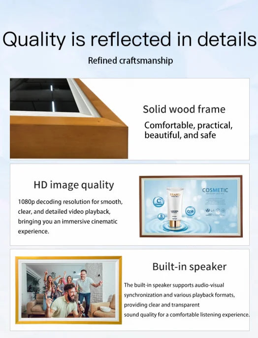 21.5-65 Inch Wall-mounted Digital Photo Frame Solid Wood Smart Advertising Machine Digital Electronic Art Painting LCD Screen