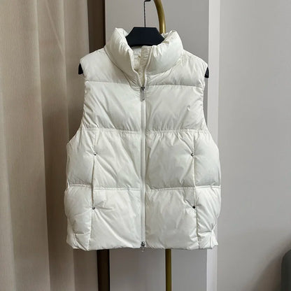 Down Jacket Women Sleeveless 2024 New Down Vest Female Standing Collar Short Coat Loose White Down Jacket Vest Small European