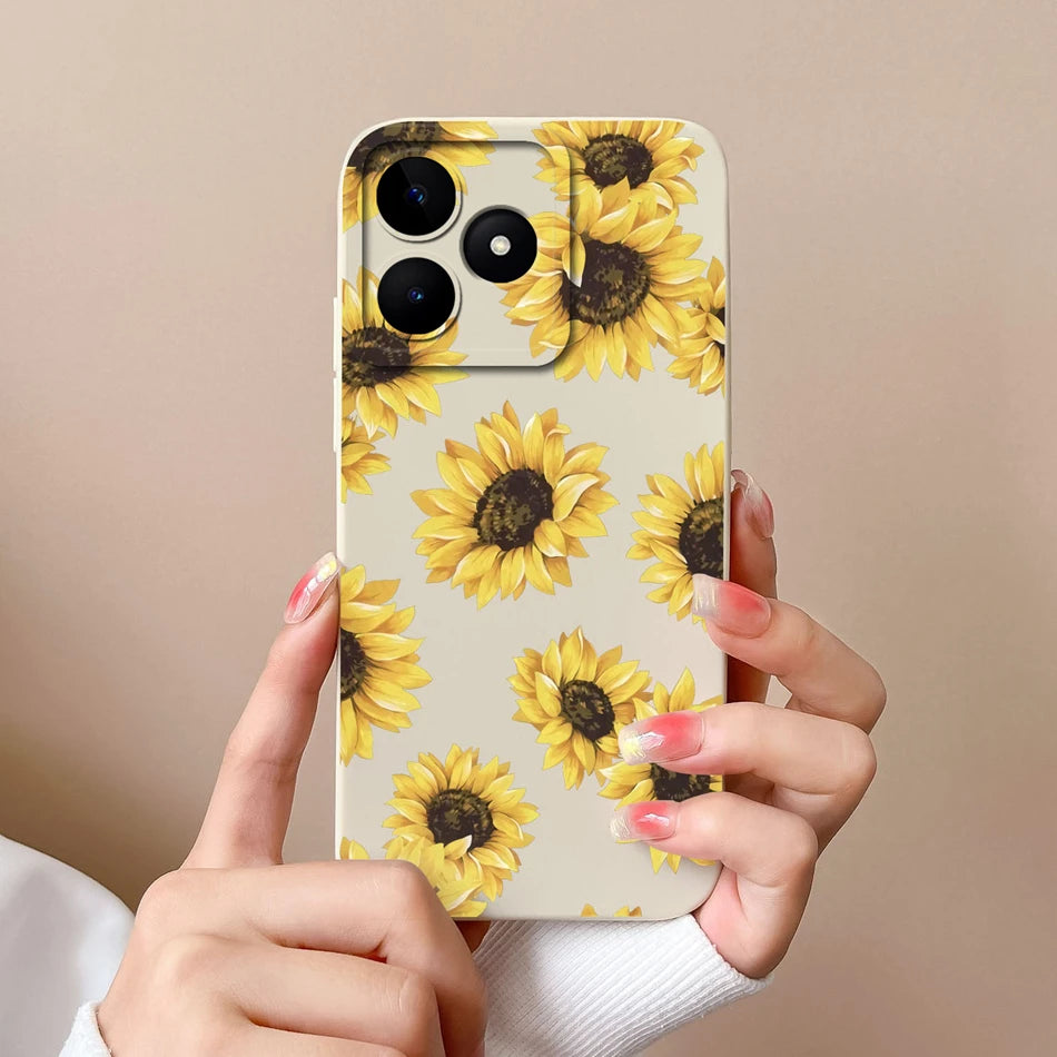 Case For Realme Note 50 Flower Painted Upgrade Lens Protection Soft Back Cover Model RMX3834 Liquid Silicone Phone Protectors