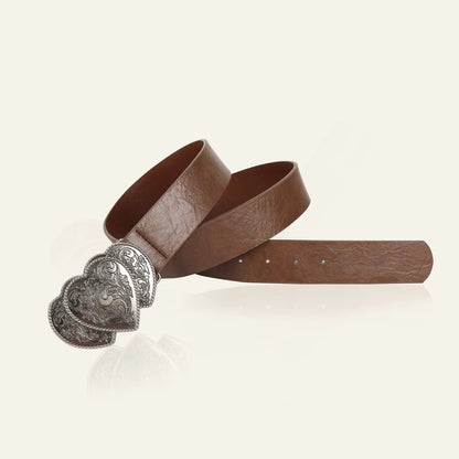 Vintage Heart Leather Belt Love Buckle Retro Embossed Belt Men's Pattern Belt Ethnic Belt Western Jeans Belt Goth