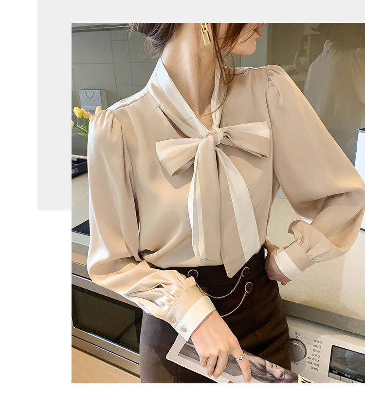 Elegant Office Blouses Women Chiffon Autumn Winter Korean Fashion Casual Streetwear Blusas Mujer Puff Sleeve Ladies Tops Shirts