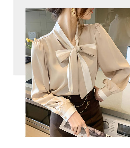 Elegant Office Blouses Women Chiffon Autumn Winter Korean Fashion Casual Streetwear Blusas Mujer Puff Sleeve Ladies Tops Shirts