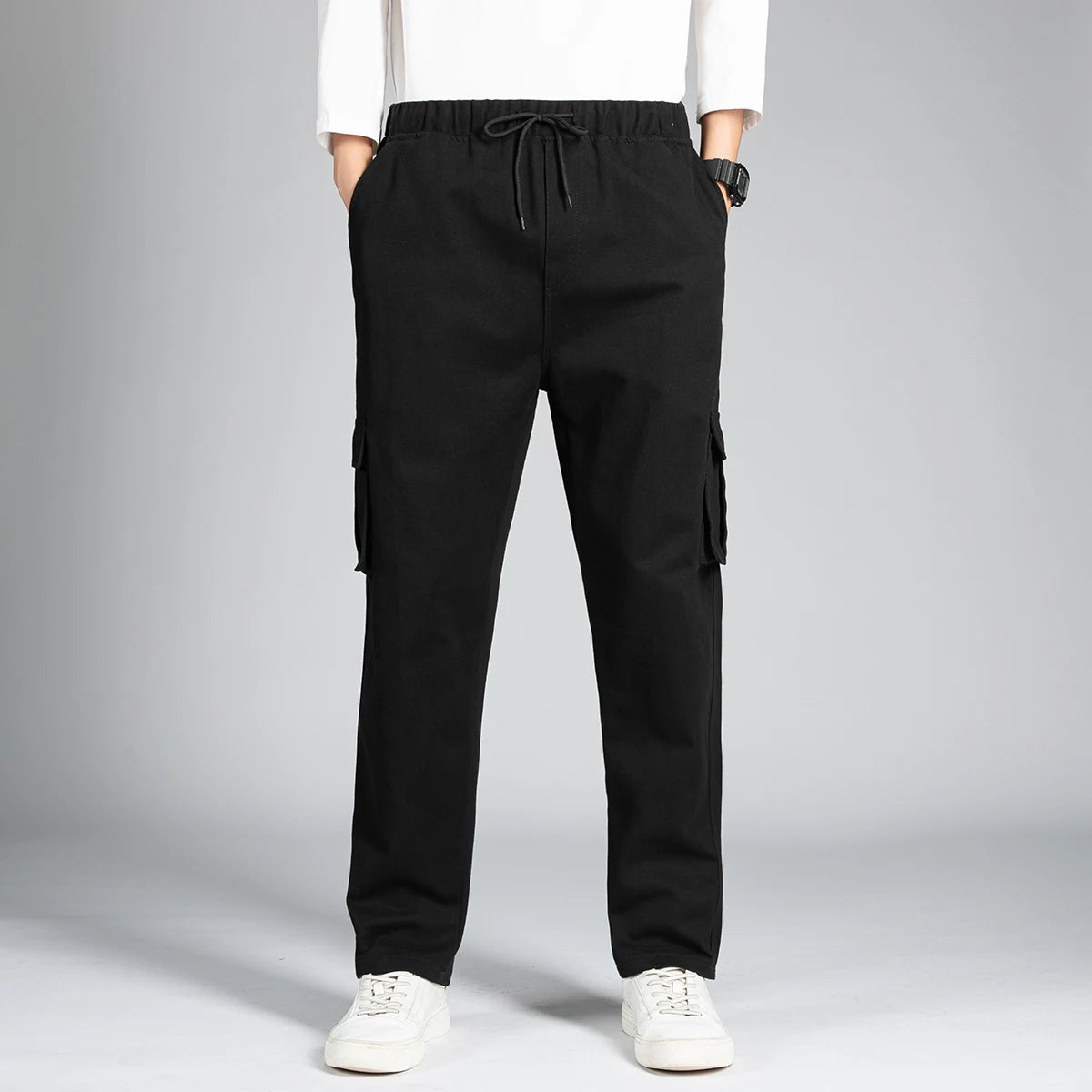 Men's Casual Wide Leg Pants Loose Straight Hip-Hop Streetwear Fashion Cargo Trousers with Pockets