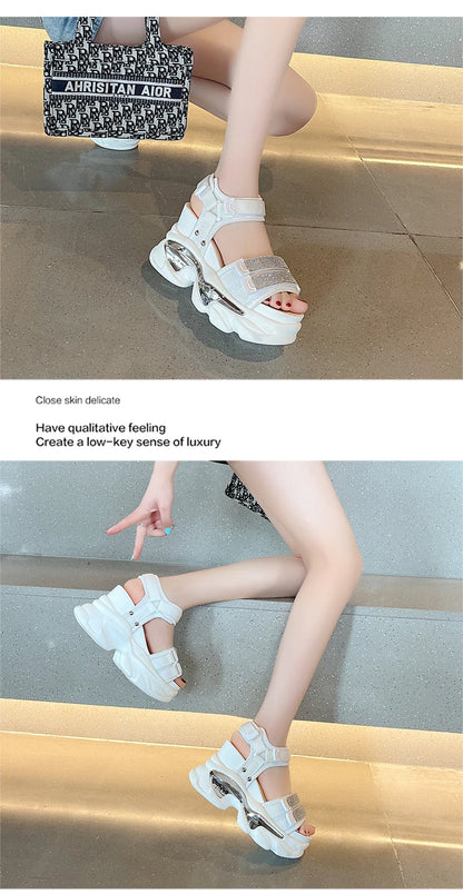 Summer High Platform Women Sandals Buckle 10CM Wedges Bling Shoes Fashion 2023 Outside Chunky Sandals Beach Casual Slides Woman