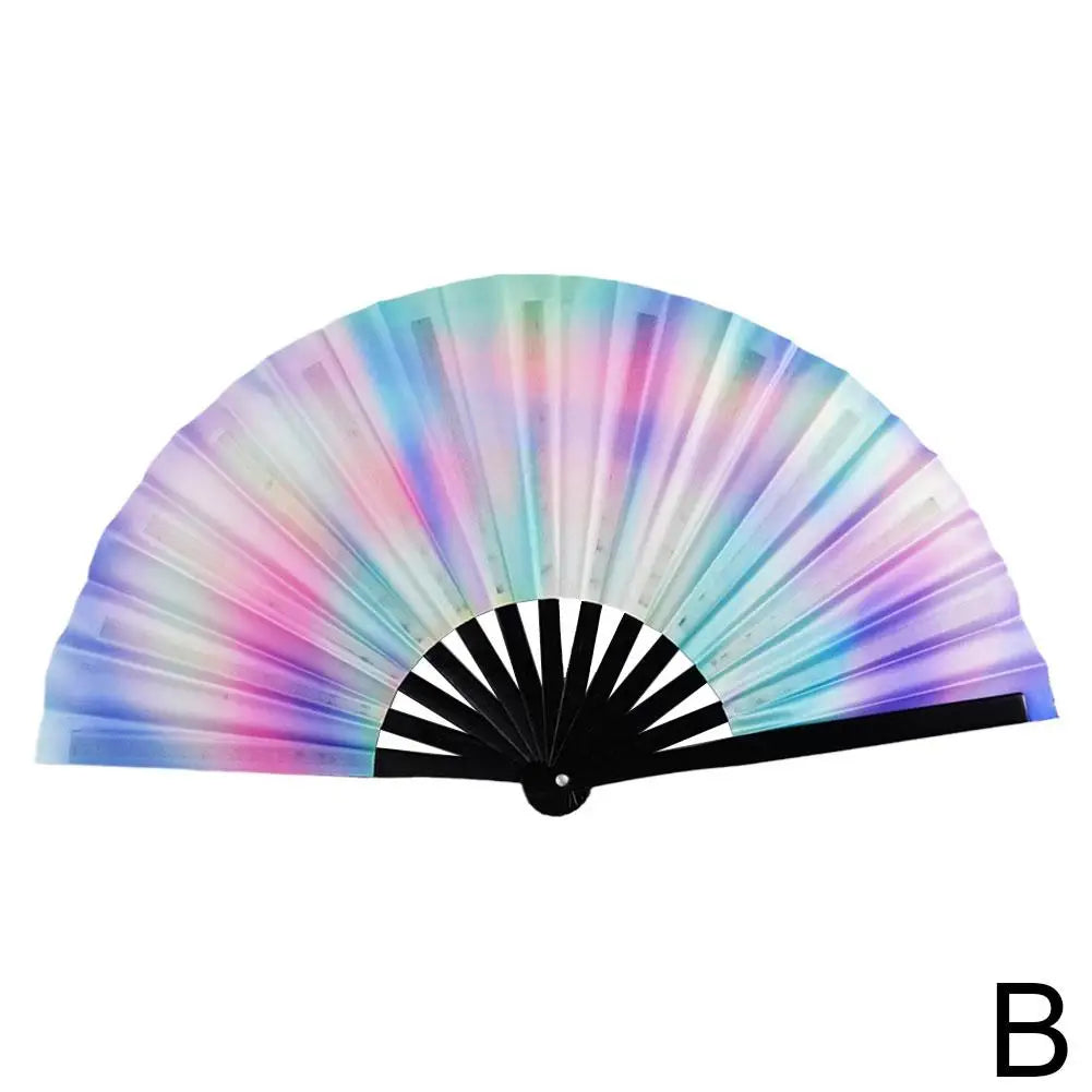 33cm Large Folding Hand Rave Fan Chinease/Japanese Gifts Fan Dance Music Colorful Fan Festival Fan Gradient Reflective Fold