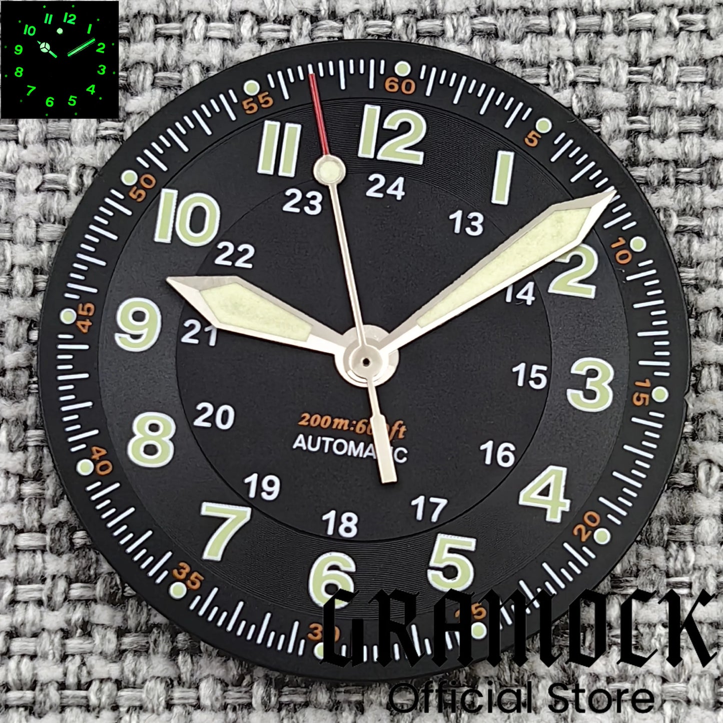 Gramock Classics Sterile 29mm Pilot Black Watch Dial Part for NH35/36 ETA PT5000 Miyota Mingzhu DG ST2130 Movement Part Hand Set
