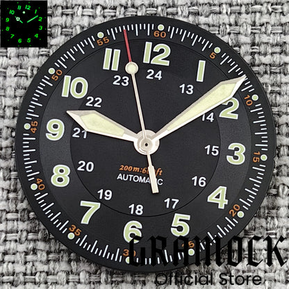 Gramock Classics Sterile 29mm Pilot Black Watch Dial Part for NH35/36 ETA PT5000 Miyota Mingzhu DG ST2130 Movement Part Hand Set