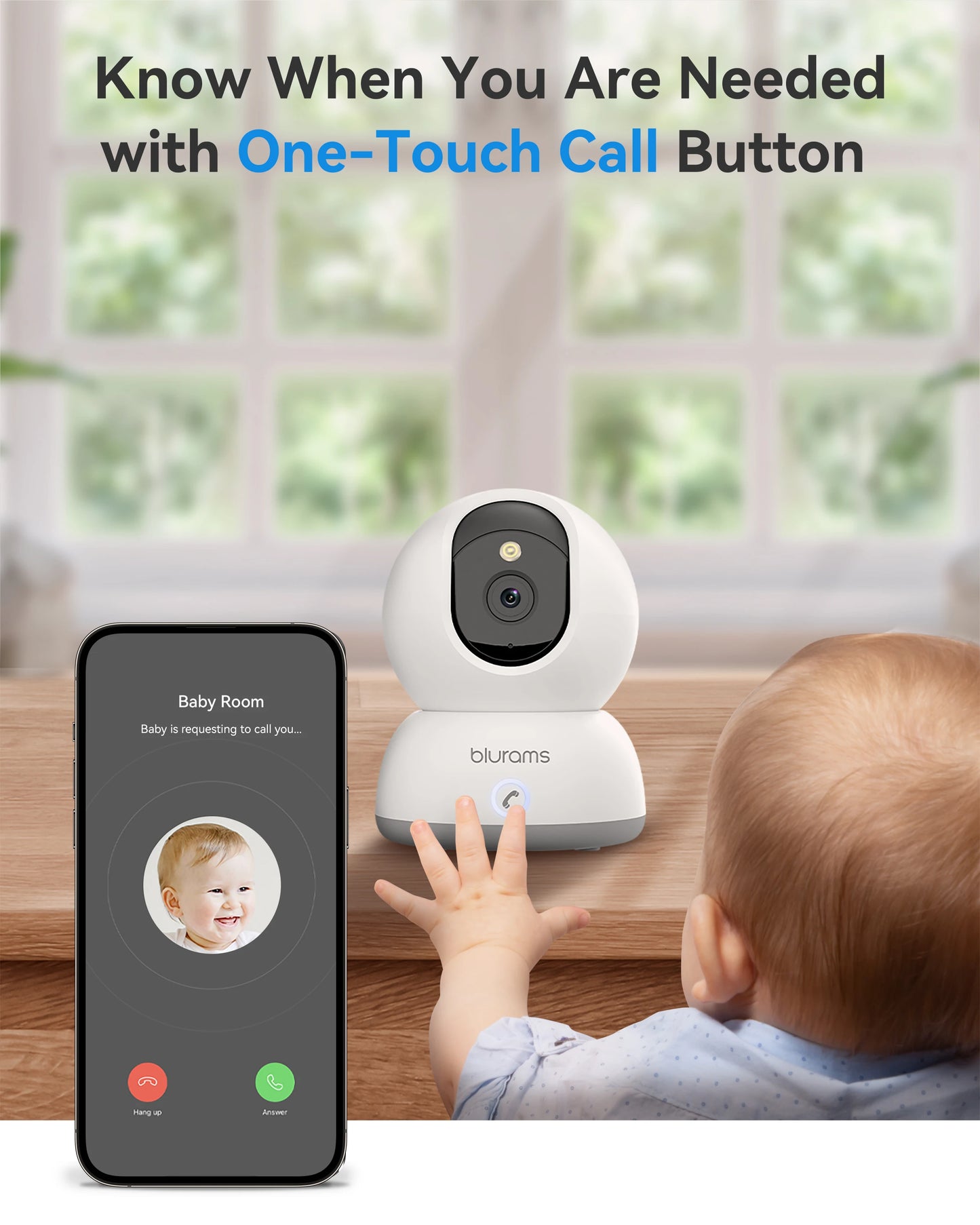 blurams Indoor Security Camera 2K, Home Security Camera for Dog/Baby Monitor/Elder, Security Camera with One-Touch Call, Color N