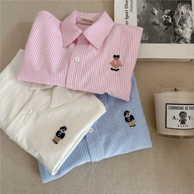 Fashion Baby Girl Boy Cotton Shirt Cartoon Embroidery Infant Toddle Child Spring Autumn Outwear Casual Outfit Baby Clothes 1-10Y