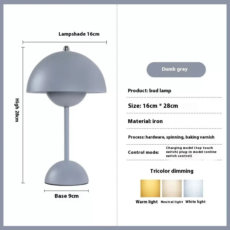 LED Mushroom Flower Bud Lamp – Touch Charging Nordic Decorative Lamp for Bedroom, Study & Bedside