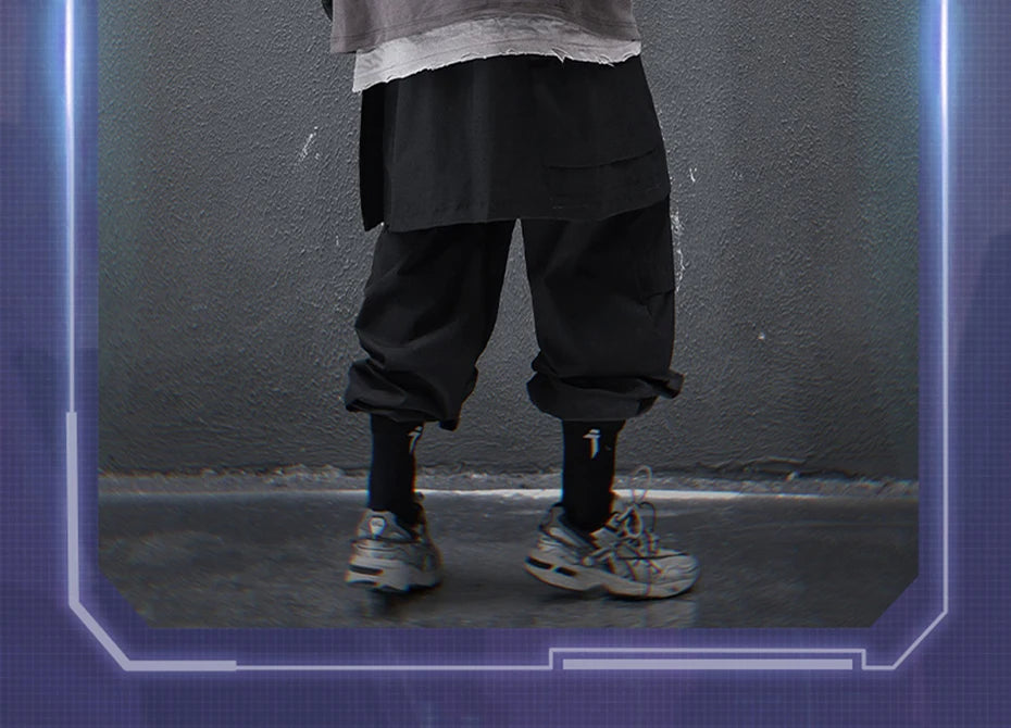 Techwear Tactical Skirt Pants Men's Fashion Streetwear Baggy Cargo Pants Joggers Black Loose Sweatpants
