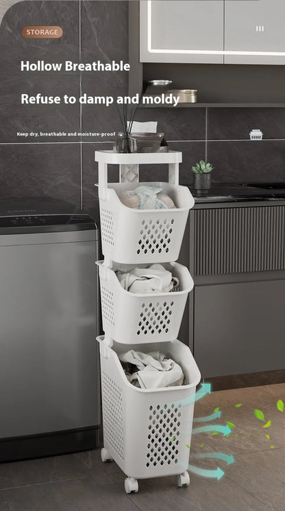 Multilayer Laundry Storage Basket Wheels Pp Plastic Laundry Baskets With Wheel Household Sundries Bathroom Toilet Storage Rack