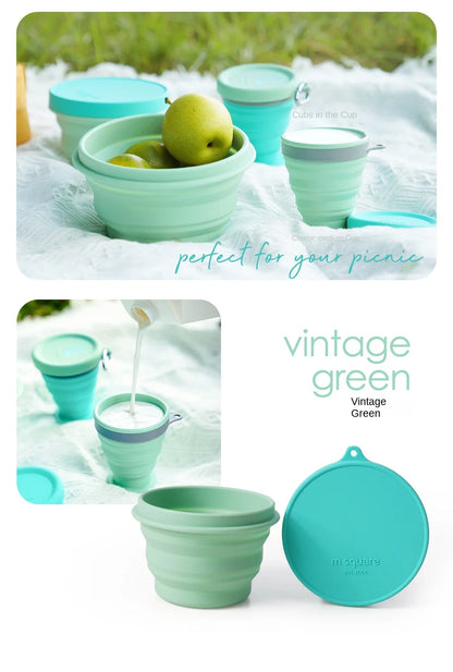 Silicone Bowl Foldable with Lid Camping Baby Travel Portable Round Large Food Container Heat Resistant Salad Bowl