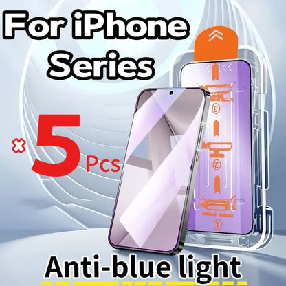 5pcs Anti-blue Light Mobile Phone Protective Film for iPhone 17/16e/16ProMax/15/13/12/11/XS/XR Durable Screen Protector