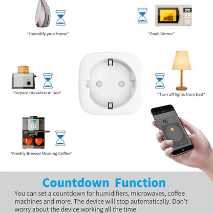 Tuya WIFI Smart Socket EU 16A/20A Wifi/Zigbee3.0 Smart Plug With Power Monitoring Smart HomeVoice Control Support  Alexa