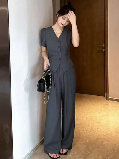 Wear To Work Office Wide Leg Trousers Woman Suits Blazer and Pant Sets for Women 2 Pieces Professional Summer 2024 Promotion D