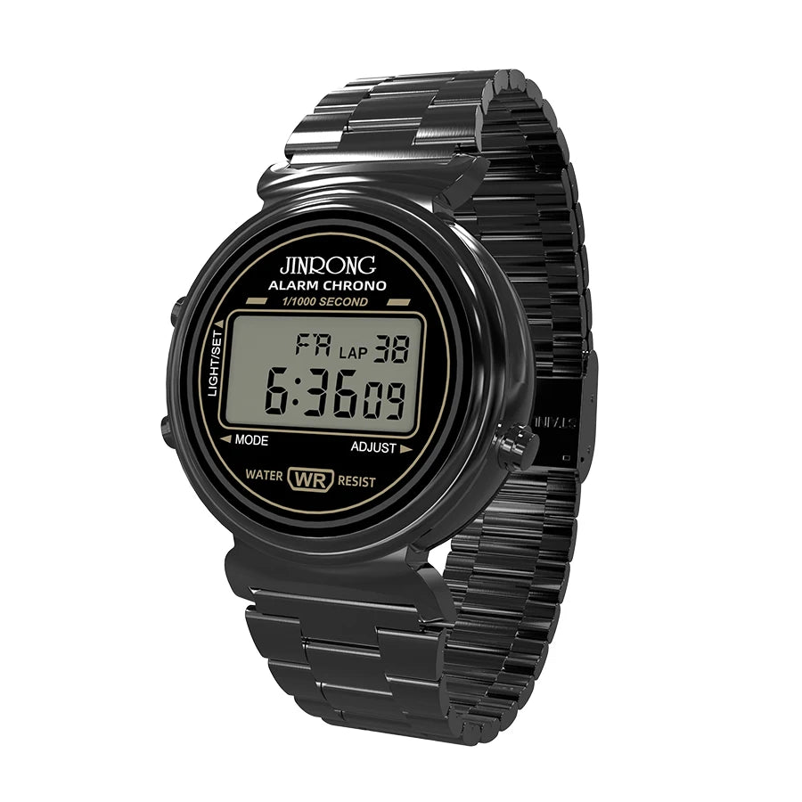 Fashionable men's and women's digital watches, waterproof 30M, stainless steel strap, LED backlight, date and week display