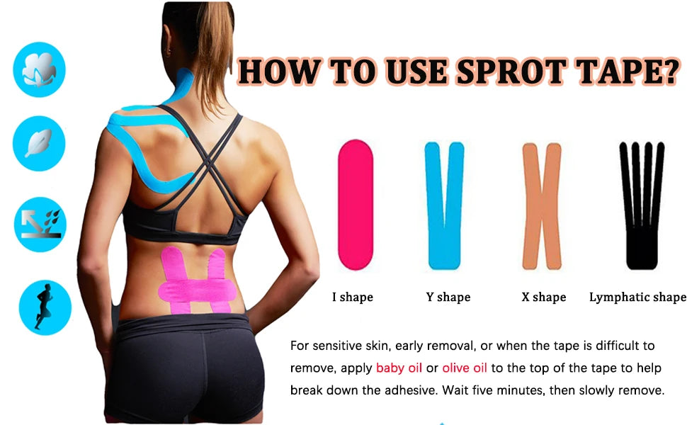 4 Rolls Kinesiology Tape Pro Athletic Sports Tape 80 Precut Strips Sports Waterproof Breathable Latex Free Elastic Sports Tape