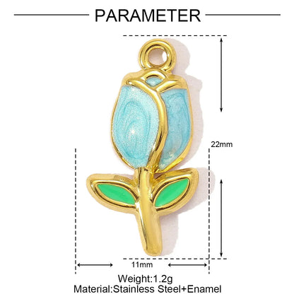 3pcs/Lot Sweet Gradient Enamel Rose Stainless Steel Diy Charm Women Rainbow Flower Waterdrop Necklace Pendant Love Heart Jewelry