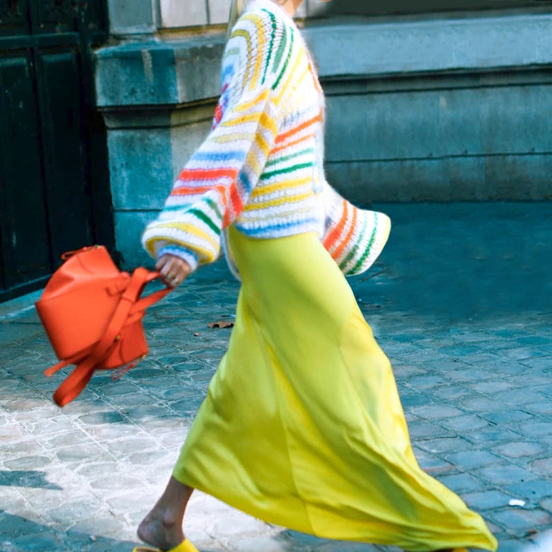 DGLUKE Striped Oversized Sweaters For Women Autumn Winter Knitted Wool Sweater And Jumpers Lantern Sleeve Pullover Sweatshirt