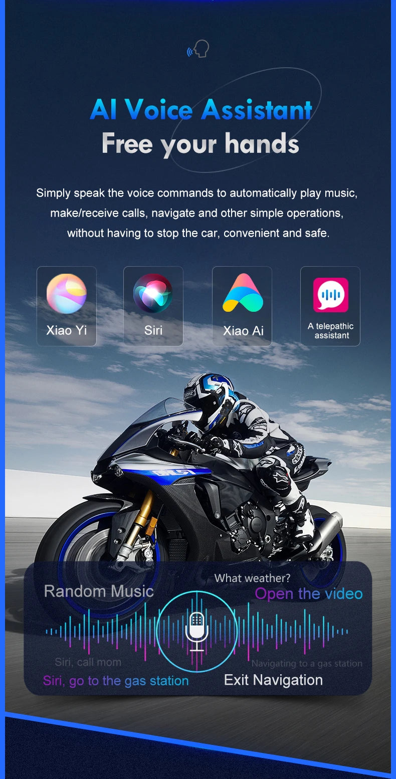 Y10 Motorcycle Helmet Bluetooth Headset 2000Mah Super Long Standby Wireless Hands-free Waterproof Motorbike Earphone