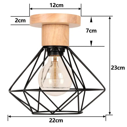 LED E27 Ceiling Lights Vintage Industrial Wood Ceiling Lamp for Kitchen Living Room Bar Restaurant Wire Cage Lampshade Lighting