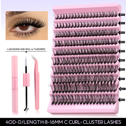 GROINNEYA DIY Lash Extension Kit Volume Lash Clusters Individual Lashes Thick Eyelash Extension Lash Bond & Seal & Lash Tweezers